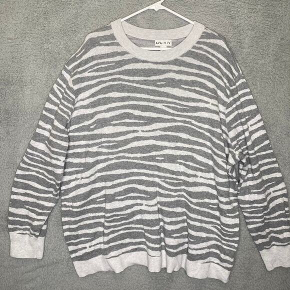 Ava & Viv womens 4X gray zebra sweater stretch soft animal print stretch - Picture 1 of 6